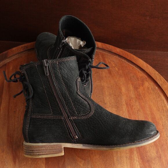 Josef Seibel Boots Womens SZ EU 37 US 6-6.5 BLK Sienna 01 Leather Back Tie Ankle - Picture 8 of 16